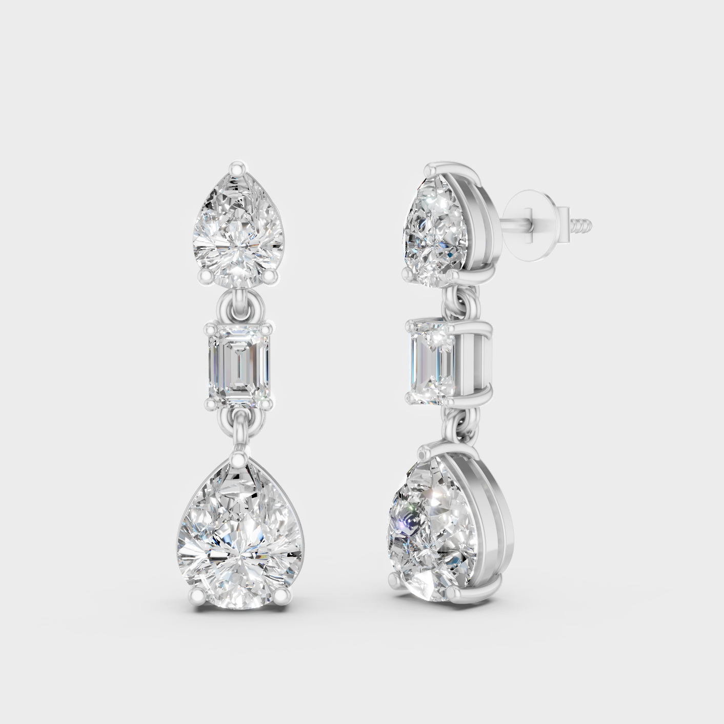 Platinum 950 Emerald Pear Diamond Drop Earrings 5.60 Ct Lab Grown High End Luxury